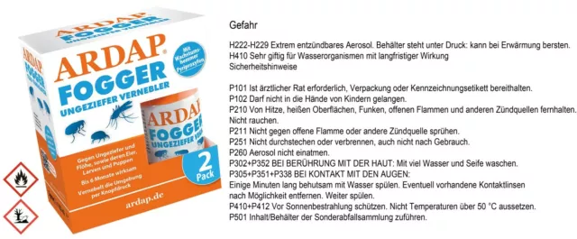 3x 2 x 100ml Ardap Fogger Doppelpack Ungeziefer Vernebler f.6 x 30m² (49,98€/1L)