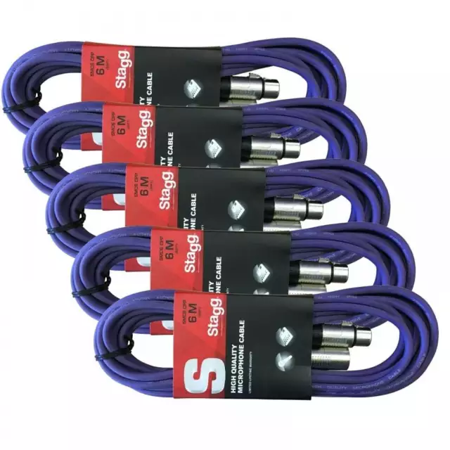 Stagg/Stagecore 5 x 6M Purple XLR Male to Female Mic Lead & Audio Cable Pack