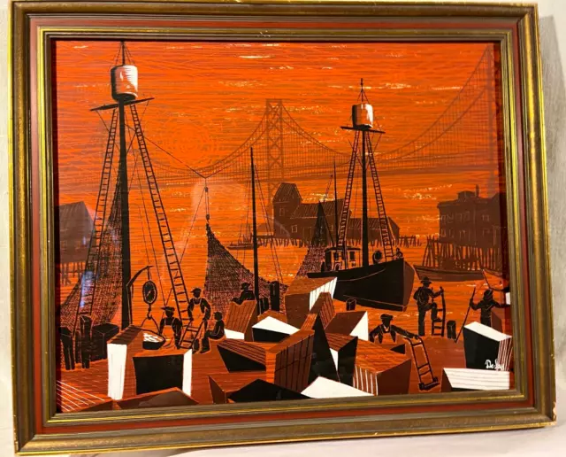 Mid-Century Orig. Serigraph San Francisco Fisherman's Wharf Sgnd De-Jay, c 1950s