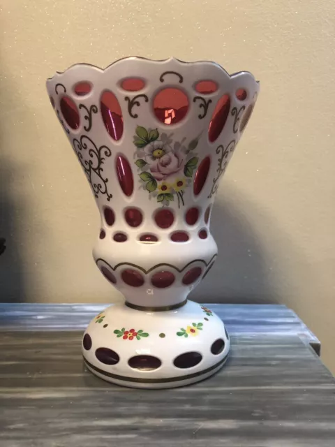 Grand Vase Overlay Cristal Taille Bohème Baccarat Xix Eme