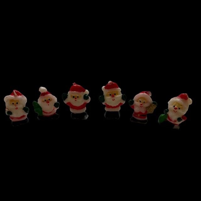 6 Vintage Play-O Miniature Santa Candles Some Waving, Carrying Bag And Tree
