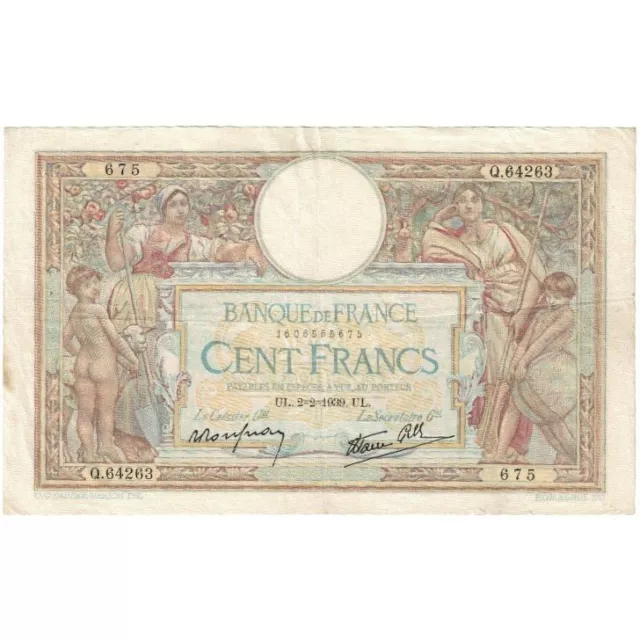[#192765] France, 100 Francs, Luc Olivier Merson, 1939, Q.64263, EF, Fayette:25.