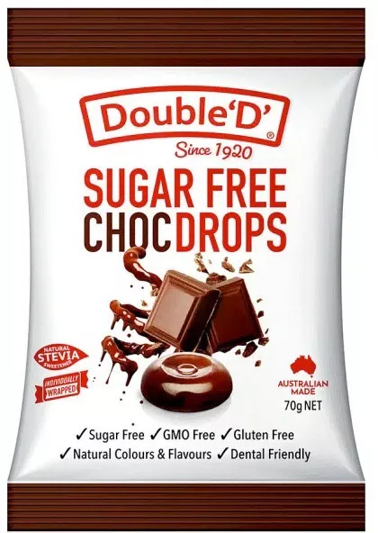 12 x 70g DOUBLE D HEALTHIER SWEETS Sugar Free Choco O Drops ( total 840g )