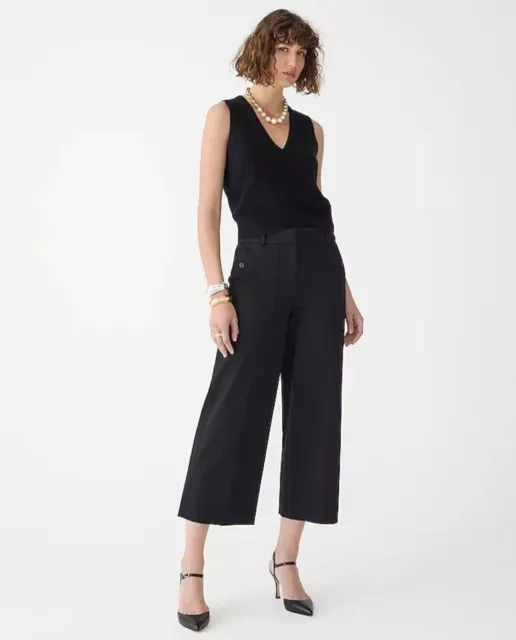 JCrew J.CREW Pant Black Sydney Wide Leg Pant in Bi-Stretch Cotton 10 Petite NWT