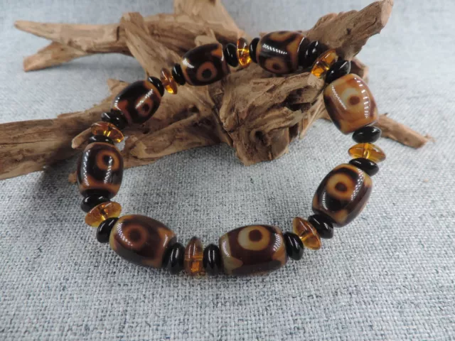 8 pcs Energy Old Tibetan Agate Dzi Bead Amulet Bracelet Prayer Beads