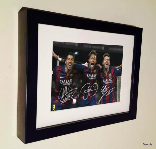 12x8 Signed Lionel Messi Neymar Suarez Barcelona Photo Picture Frame Autograph