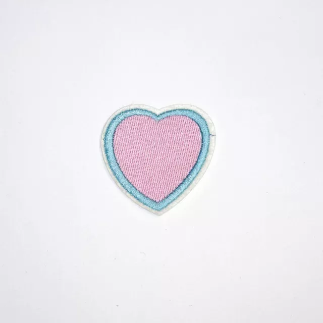 Blue Line Pink Heart (Iron On) Embroidery Applique Patch Sew Iron Badge