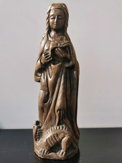 Old Antique Hand Carved Saint Ledy Holding Book Figurine Sculpture Statue 11"