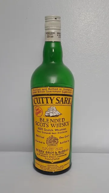 Vintage Cutty Sark Whiskey Bottle 1 QT.  Empty Whiskey Bottle Screw Top Display
