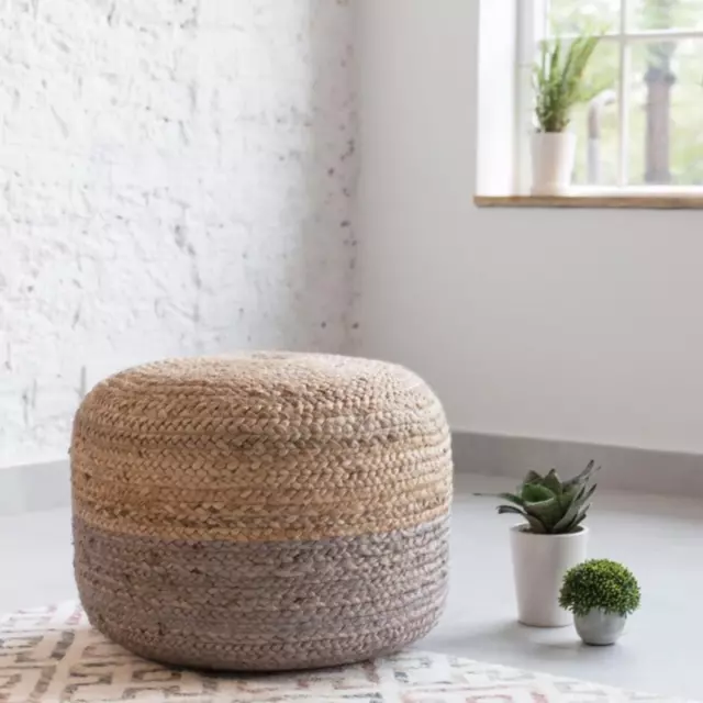 Round Ottoman Pouf Cover Home Decor Jute Braided Living Room Foot Stool Cover