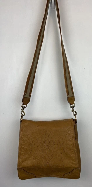 Gianni Bernini Crossbody Shoulder Bag Handbag Purse Leather Light Brown