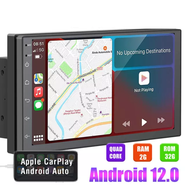 Android 12.0 Double Din 7" Car Stereo Apple CarPlay Auto Radio GPS Navi WiFi FM
