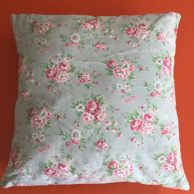 Cath Kidston Pastel Green/Blue Floral Rose Cluster Print Square Cushion Filled