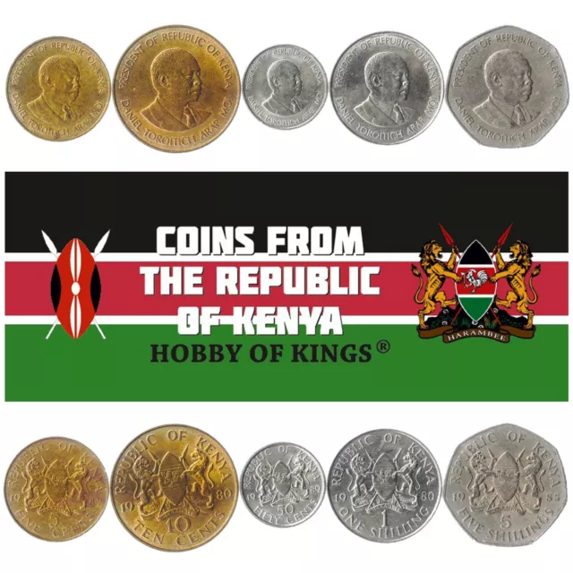 Money Set Of 5 Coins From Kenya: 5, 10, 50 Cents, 1, 5 Shillings. 1978-1991