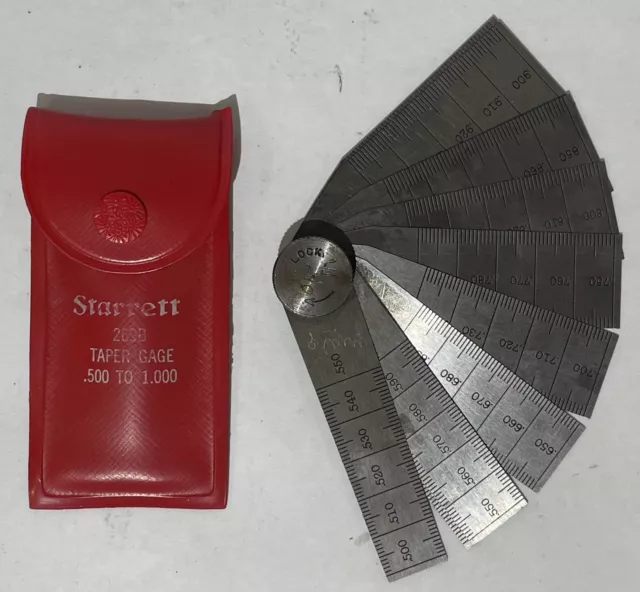 Starrett No. 269B Steel Taper Gage .500 - 1.000 with 10 Leaves In Original Pouch