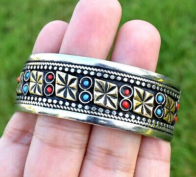 Adjustable Vintage Turkmen Cuff Bracelet Ethnic Kuchi Silver Tribal Vintage Boho