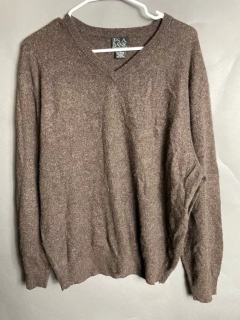 Jos A Bank 100% Cashmere Sweater Mens L V Neck Brown Pullover Long Sleeve Soft