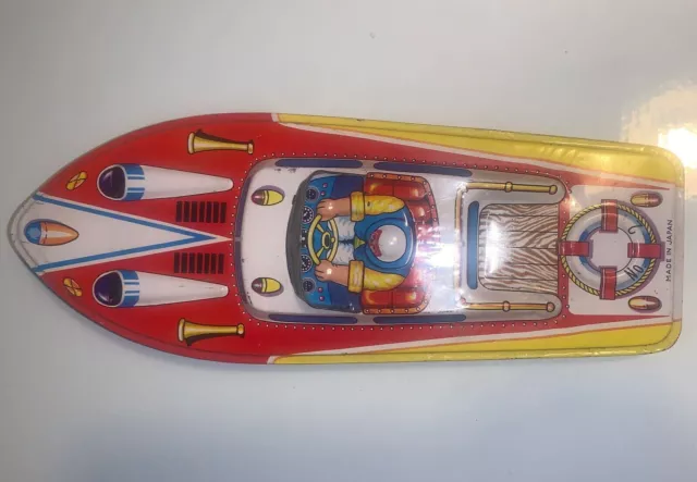 1960's  racing speed Boat  made in Japan 12" tin litho  New #63