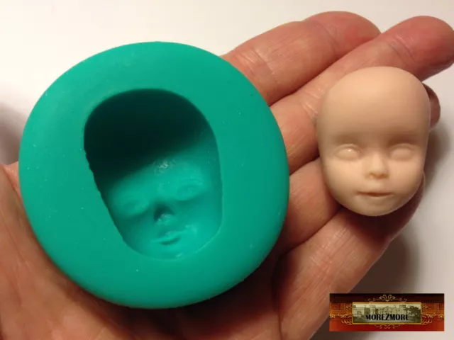 M00869 MOREZMORE Baby Doll Head Face Silicone Flexible Mold Clay Cake Soap