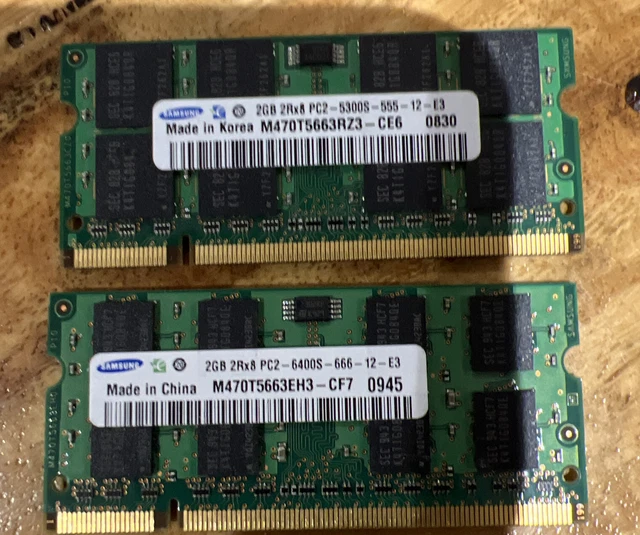 2 X Samsung 2GB 2Rx8 PC2-5300S-555-12-E3 Laptop RAM