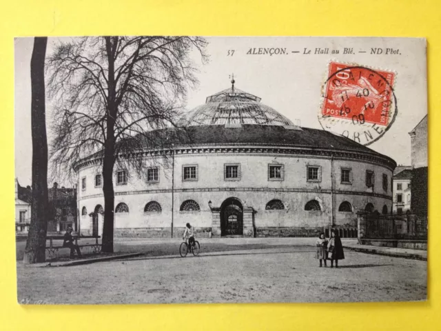 cpa Cachet GARE D' ALENÇON en 1909 Orne Le HALL au BLÉ à Henri BALEO ARGENTEUIL