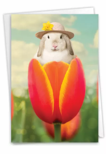 1 Funny Easter Card with Envelope - Bunny Tulip Easter C9223EAG