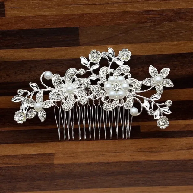 Bridal Floral  Hair Comb Crystal Floral Headdress Pearl Bridal Headpiece