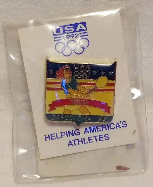 1992 BARCELONA OLYMPIC TENNIS Tack Pin HELPING AMERICA’S ATHLETES