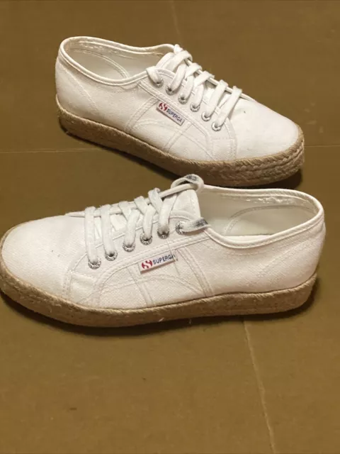 Superga Womens Platform Espadrille Sneakers Size 8.5 White Canvas Lace Up Casual