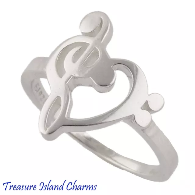 Treble Bass Clef Heart Music 925 Sterling Silver Ring Size 5 6 7 8 9 10 Musical