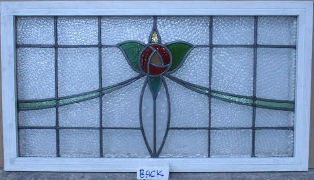 OLD ENGLISH LEADED STAINED GLASS WINDOW TRANSOM Floral Swoop 32" x 17.75" 3