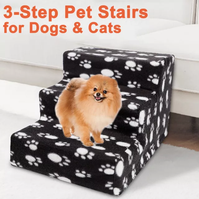 Pet Stairs 3 Steps Dog Cat Puppy Non-slip Ladder for High Bed w/ Washable Cover