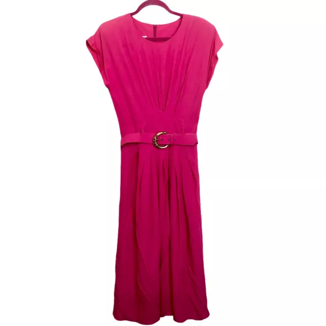 Vintage Nina Piccalino Dress Size 8 Fuchsia Pink A-Line Pleated Belted New NWT