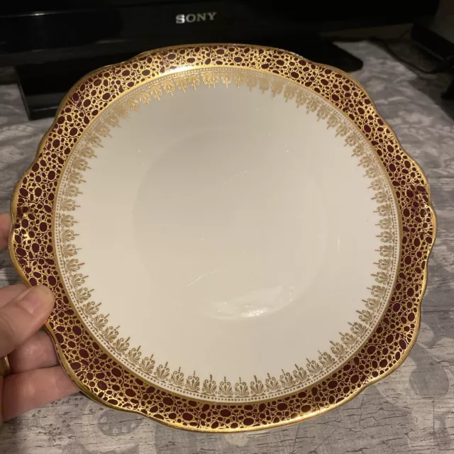 Vintage Duchess Winchester Bone China Cake Plate Burgundy,White & Gold. Lovely