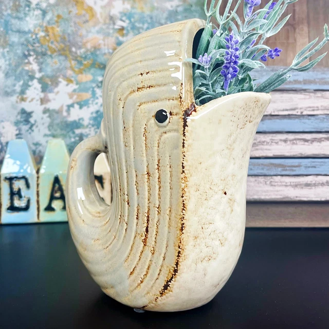 Whale Flower Jug Vase Ceramic Grey Distressed Decorative Water Serving Pitcher