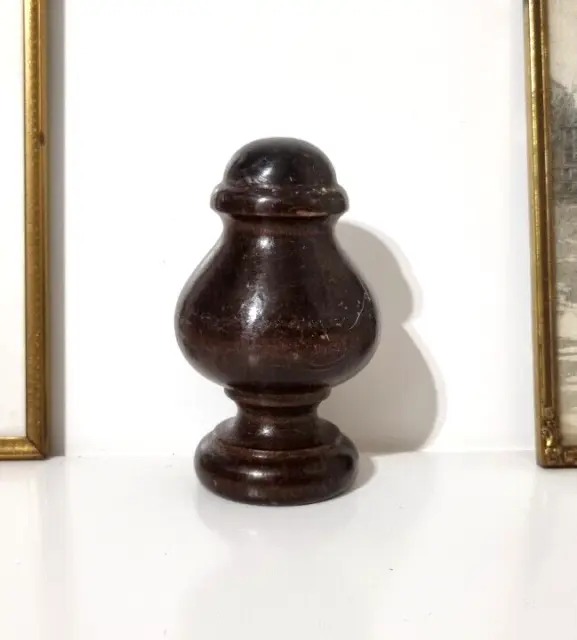 Victorian wood turned newel post finial Antique french architectural salvage 4"