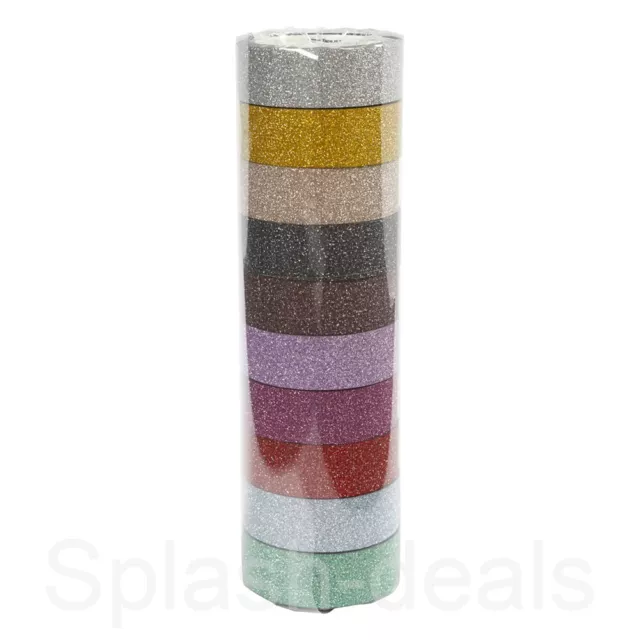 10 x Glitzer funkelnde Washi Bänder - 6 m Rollen 15 mm Qualität - verschiedene Farben Pack 3