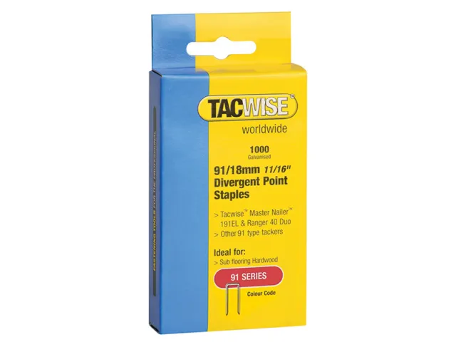 Tacwise 91 Étroit Couronne Divergent Point Agrafes 18mm - Électrique Agrafeuses