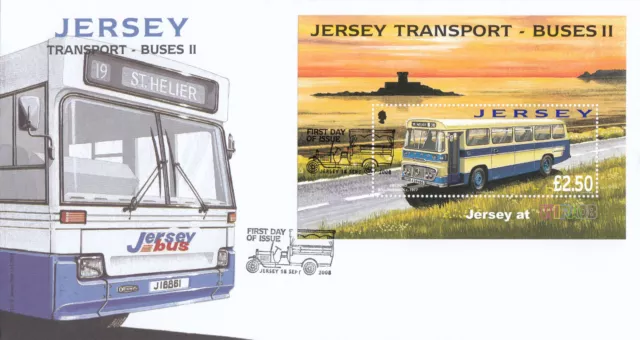 (132911) Buses II minisheet WIPA08 GB Jersey FDC 2009