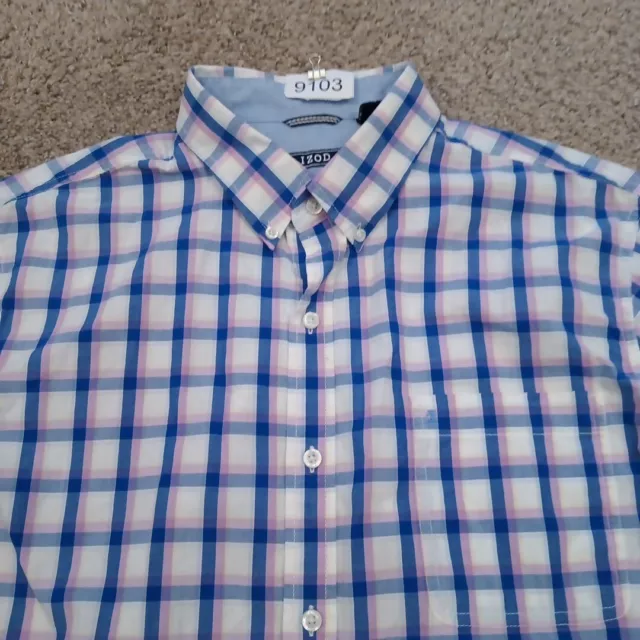 IZOD SHIRT MENS XL Blue Pink Plaid Short Sleeve Button Down Cotton $11. ...