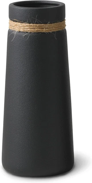 Vaso In Ceramica Moderno Boho Deco 21 Cm Nero - Per Fiori Secchi O Freschi, Decorazione Casa - Foto 3