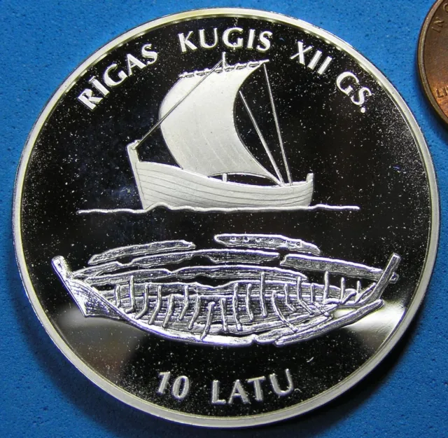 Latvia 10 Latu Silver Proof Coin, 1997, 12th Century ship and its sunken remains
