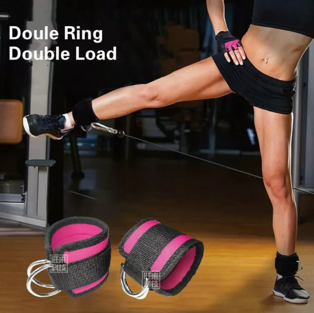 Gym Exercise Ankle Straps Weight Lifting Fitness D Ring Cable Attachment Strap 2