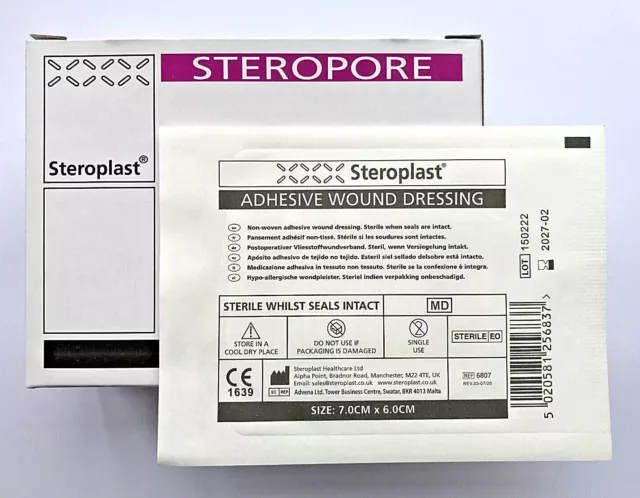 Steropore Adhesive Wound Dressing 7 x 6cm Cuts Burns Wounds Steroplast