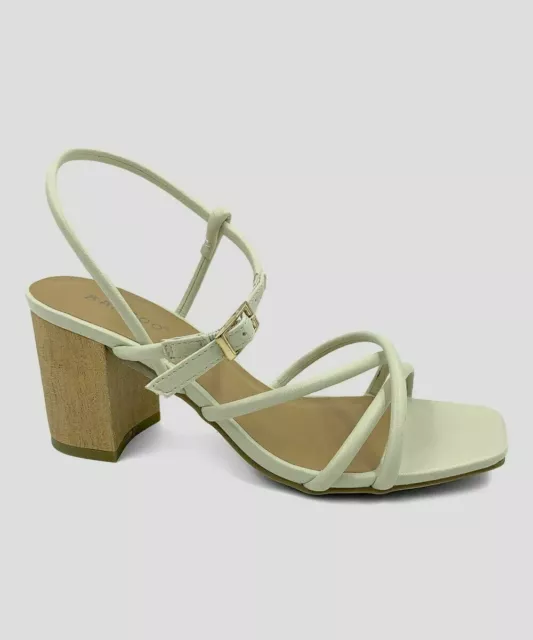 Bamboo Faux Leather Crisscross-Strap Forever-10 Block Heel Sandals IVORY Sz 8.5