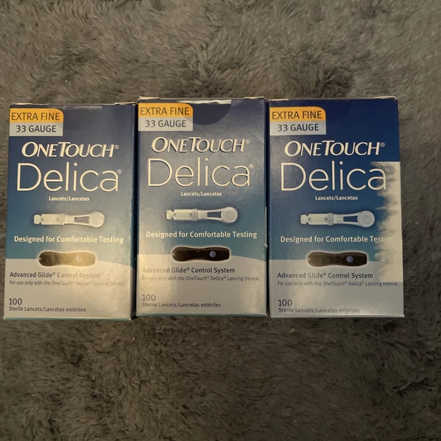 One Touch Delica Extra Fino 33 Guage Lancets 3 cajas 300 lancetas selladas