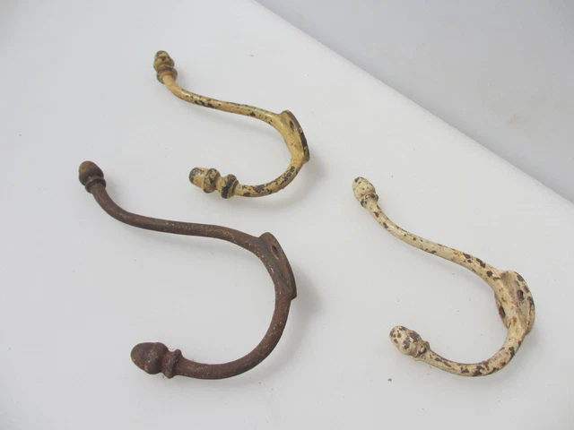 Victorian Iron Coat Hooks Hat Hangers Old Vintage Antique Acorn Ends ODD