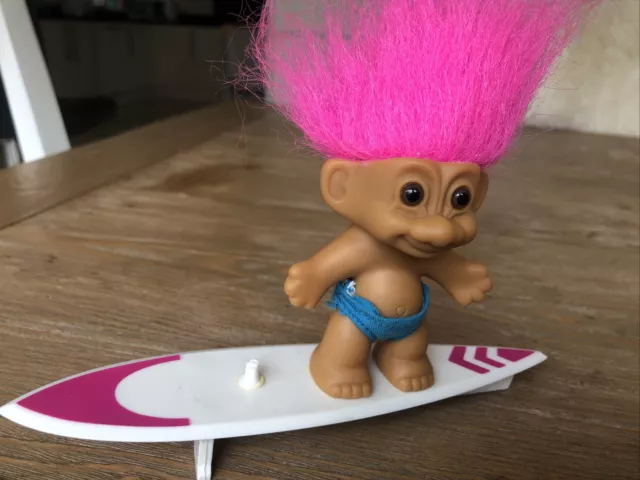 Vintage Russ Surfer Troll Pink on White Surf Board (missing sail)