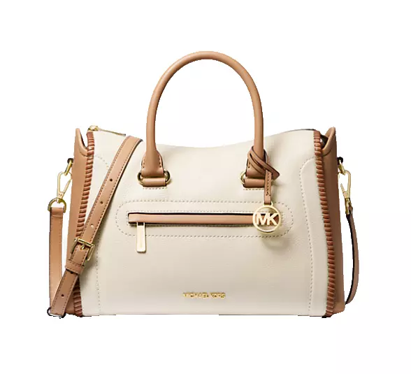 MICHAEL KORS Carine Large Two-Tone Leather Satchel Light Cream (Authentic) NWT