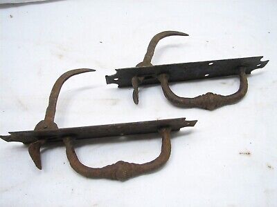 Pair Antique Hand Forged Iron Door Handle Latch Pull Colonial Thumb Wrought